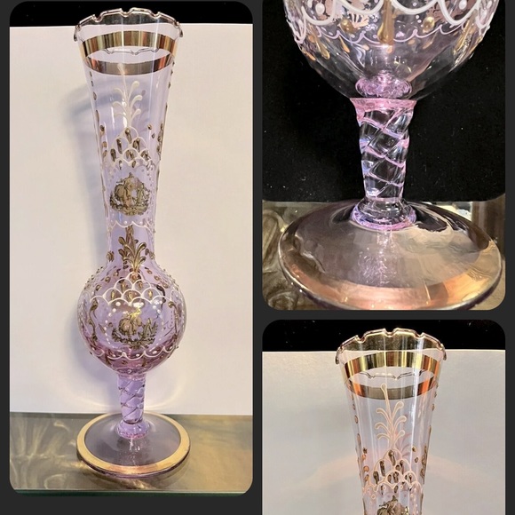 Alexandrite Antique Vase Glass Courting Couples Enamel .Bohemian Glass. - Picture 2 of 8